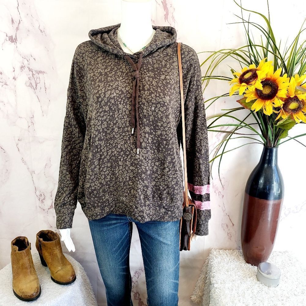Sundry Floral Print Stripe Soft Hoodie